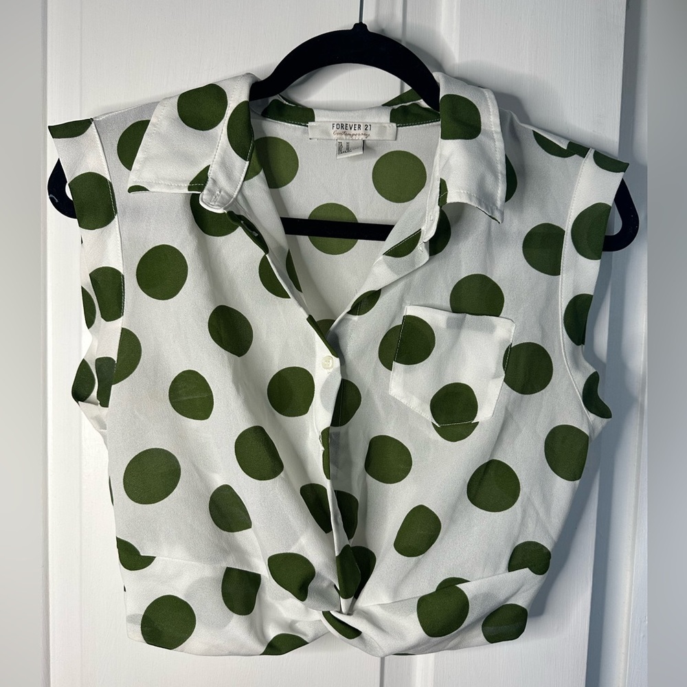 Polk dot green chiffon top